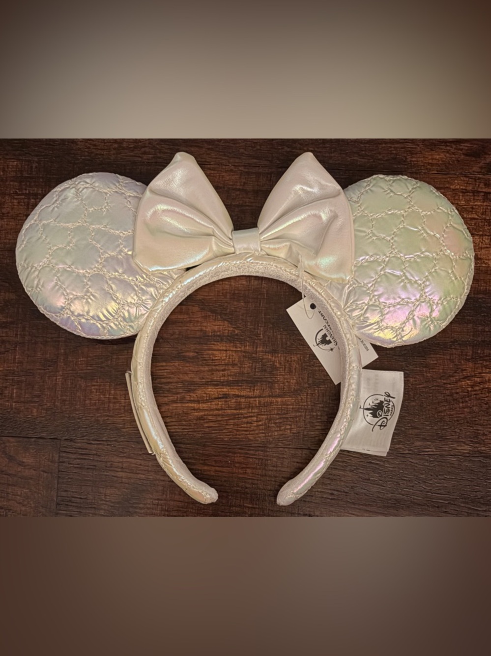 Loungefly Iridescent White Quilted Mouse Ear Headband with Bow - Picture 2 of 4